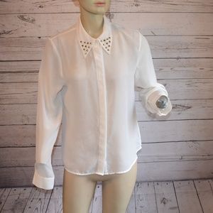 Ali & Kris Cream Color Button Up Semi Sheer L